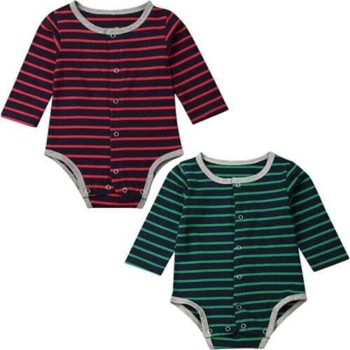 0-18 Months Newborn Baby Girls Bodysuit Long Sleeve Jumpsuits For Girls Clothes Set Red Green Striped Jumpsuit Baby Boys Outfits