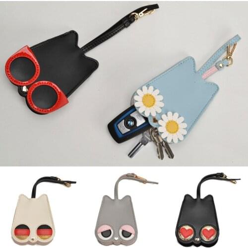 PUOU INS PU Leathe Car Key Case Cartoon Key Bag Multifunctional Key Cover Coin Purse Card Holder Key Housekeeper Keychain Case