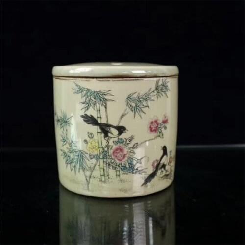 Jingdezhen Porcelain Pastel Flowers And Birds Green Bamboo Pattern Cricket Jar Storage Jar Decoration Ornament Porcelain Jar