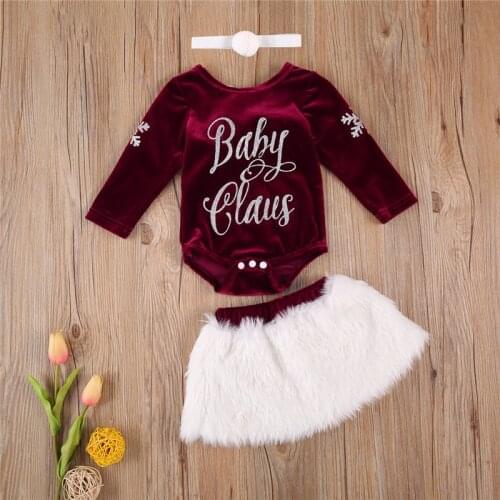 Toddler Kids Baby Girls Christmas Clothing Newborn Girls Long Sleeve Letter Print Romper+Tutu Skirts+Headband Warm Outfits