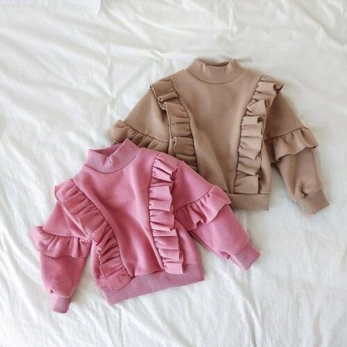 2021 childrens winter New Top Girls' Han faner western style lady stitching lotus leaf lace fleece sweater