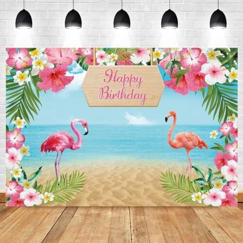 Summer Tropical Flower Aloha Hawaii Seaside Beach Sea Party Birthday Backdrop Photography Background Photographic Backdrops Prop