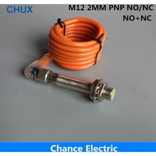 M12 2mm PNP NO+NC inductive proximity sensor switch with bend connector NO/NC2mm detect distance flush type Swtich