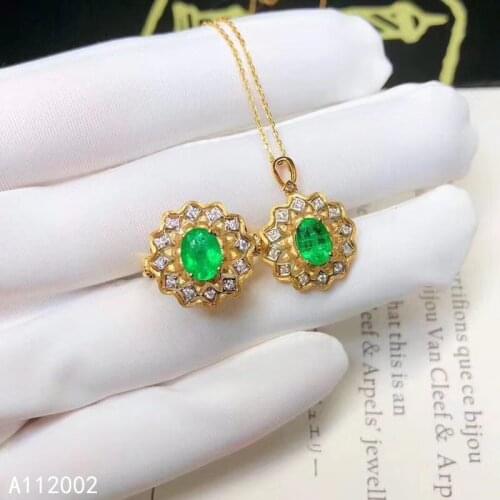 KJJEAXCMY fine jewelry natural Emerald 925 sterling silver women pendant necklace ring set support test luxury popular