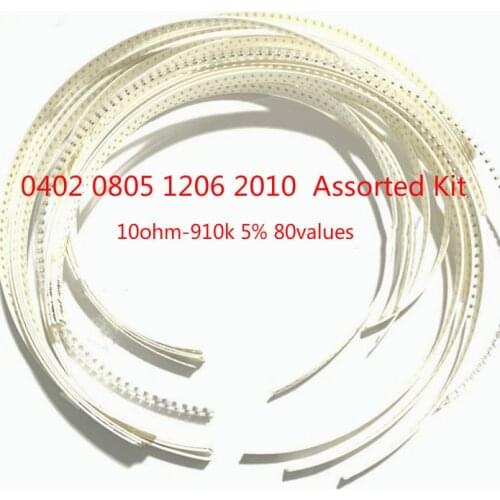 0402/0805/1206/2010 10 ohm-910 k Resistors kit 80values 5% SMD Resistor Assortment kits 10R 100R 1K 10K 100K 1.2k 12K 120K