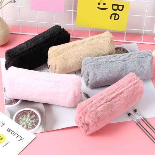 Cute Solid Color Plush Pencil Case For Girls Back To School Pencil Bag Stationery Pencil Case Kawaii Estojo Escolar Supplies