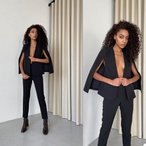 Summer Cool Black Women Suits Slim Fit Evening Party Prom Blazer Office Lady Outfit Tuxedos (Jacket+Pants)