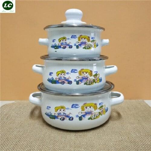 3PCS set Casserole Enamel Soup Pot Mini-soup Pot for Toddlers Auxiliary food Cooker Casserole Induction Cooker 450ml/700ml/1L
