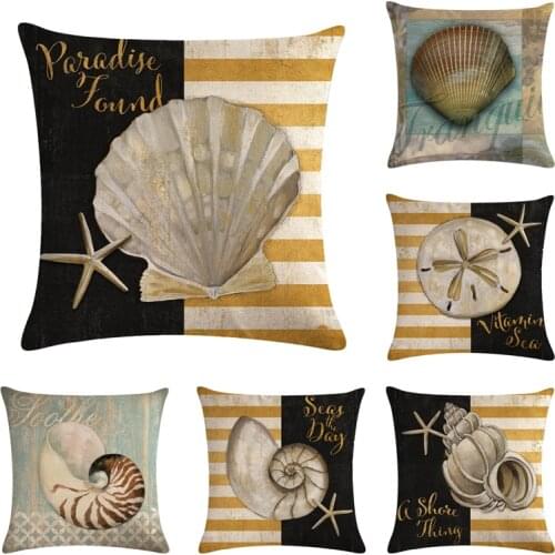 Printed Beach Shell Seashell Cushion Cover 45*45cm Cotton Linen Wedding Decor Throw Pillowcase 1 Side Print Cojine
