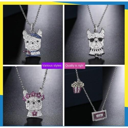 2020 new cartoon character cute pet dog demon lightning love diamond pendant necklace retractable women brand jewelry