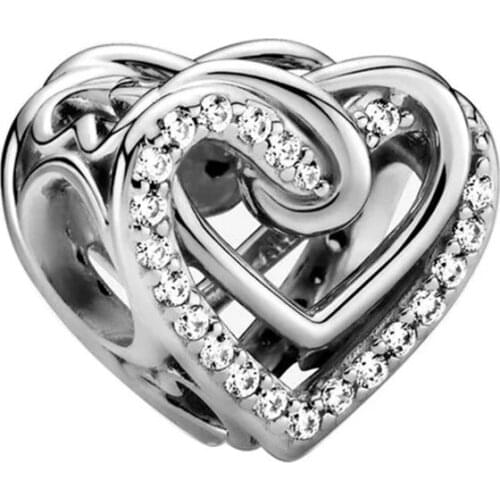 2021 New Hollow Heart Crystal Beads Charm Fit Pandora Bracelets & Necklaces for Women DIY Jewelry Gift Making