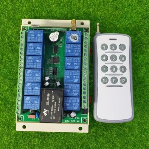 AC 110V 220V 250V 12 CH RF Remote Control Lighting Switch 12 channel 10A Relay 220V Receiver + Transmitter in 433MHZ