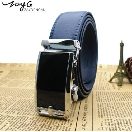 ZAYG Men Blue Upscale Alloy Automatic Buckle High Quality Belt Mens Leisure Belts Men Luxury Business Strap Male Classic Belt