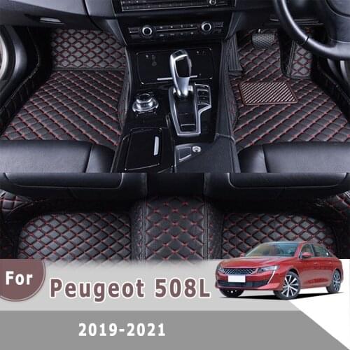 RHD Car Floor Mats For Peugeot 508L 2021 2020 2019 Leather Carpet Custom Styling Car Accessories Interior Decoration Foot Pad