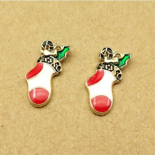 10pcs 10x20mm enamel christmas sock charm for jewelry making earring pendant bracelet charms