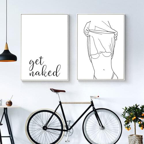 Self-adhesive wall stickers One Line Word Get Naked Painting for Living Room Line Draw Feature Painting Wall Art for Home Decor