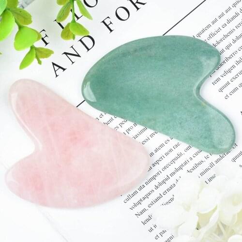 2 PCS Mix Color Natural Rose Quartz Green Aventruine Guasha Scraper for Woman Sliming Lefting Face Remove Wrinkle Skin Tools
