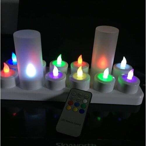 12pcs/set Remote Controlled Rechargeable Tea Light LED Candles frosted Flameless color Changing lamp f/Party Wedding-Multicolor