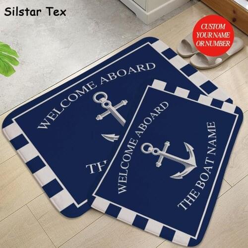 Dark blue marine kitchen floor mat anchor boat decorative door blanket living room non-slip suede bath mat outdoor