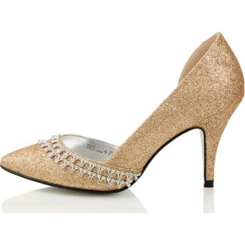 2018 Spring High Heel Pointed Toe Bridal Dress Shoes Glitter Rhinestone Wedding Dress Shoes Champagne Color Formal Shoes