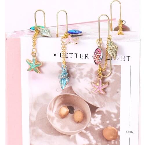 TUTU 1 Pcs rainbow Color conch Metal Gold Paper Clip mermaid fishstar Office School Stationery H0537