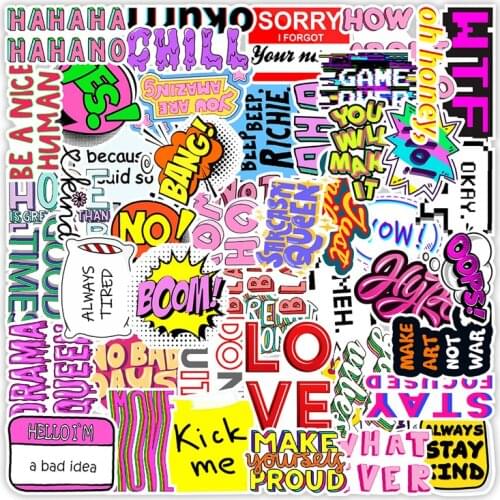 10/30/50Pcs Inspirational English Letters Stickers Planner For Motorcycles Skateboards Phones DIY Hand Diaries Scrapbook Toys