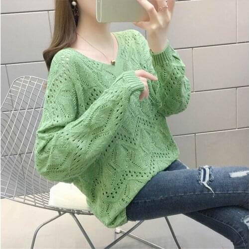 2020 Spring Summer Hollow Out Knit Sweater Pullover Women Casual Long Sleeve Female Pull Jumper Loose Sweater Ladies Tops H352