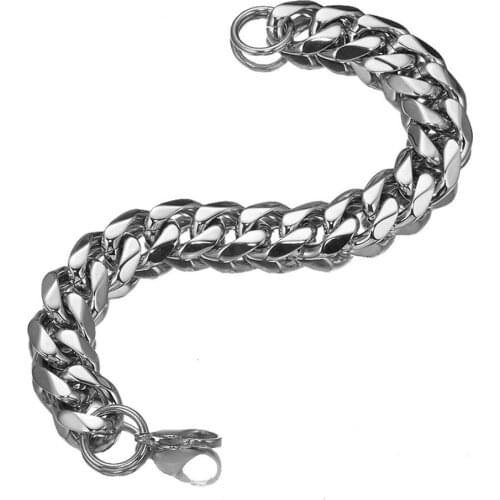 Top Quality 15MM Wide Mens Boys Silver Color/Gold Stainless Steel Curb Cuban Link Chain Bracelet 8.66"