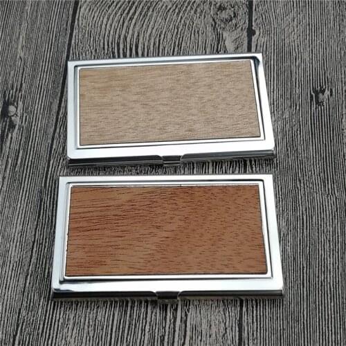Woden wrapped stainless steel mirror business card holder,high quality mirror,No scratch,Personalized logo is available