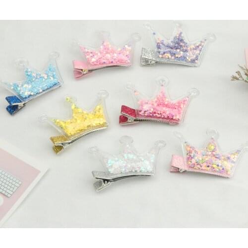 XIMA 7pcs/lot Hair Clips for Girls Cartoon Sequin Hairpins PU Crown Lace Hair Bows Children Fashion Hair Accessories