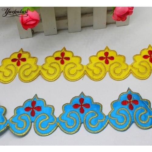 YACKALASI 6 Yards/Lot 3D Flower Embroidered Lace Braid Gold Black Ribbon Band Multi Color Iron on Trims 6CM Wide