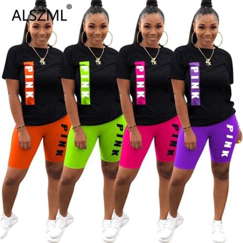 O Neck Short Sleeve Letter Print Crop Top And Hot Short 2 Pieces Set Casual Lady Fashion Tracksuits