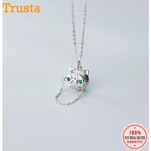 Trustdavis 925 Sterling Silver Sweet Dazzling Cute Cat With Glasses CZ Pendant Necklace for Women Wedding Jewelry Gift DS1901