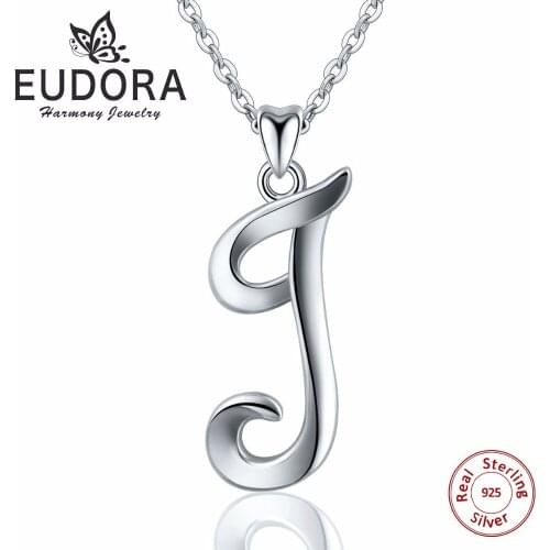 Genuine 925 Sterling Silver Jewelry Fashion Style Crystal Letter J Pendant Necklaces Women Charm Jewelry Christmas Gift