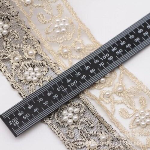 1 yards Ethnic Beaded Embroidery Organza Ribbon for Diy Headwear Accessories Clothing Dress Pearl Lace Decoration