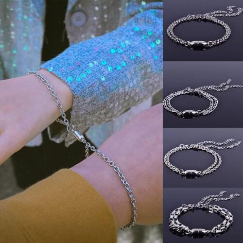 2Pcs/Set Steel O-Shaped Magnet Bracelet for Couples Stainless Steel Charm Attractive Men and Women Valentine'Day New Year Gifts