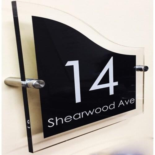 200*140mm Customized Acrylic House number Nameplate Apartment numbers Nameplate with Vinyl Stickers Glass Effect Curved