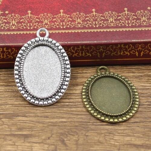 4pcs New Fashion 25x18mm Inner Size Antique Bronze Silver Color Classic Oval Style Cabochon Base Setting Charms Pendant