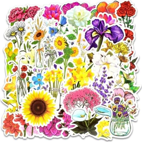 50Pcs Flower Stickers Pack Skateboard Scrapbook Laptop Sticker Racing Graffiti Motorcycle Waterproof Suitcase Diary Stikers Toys