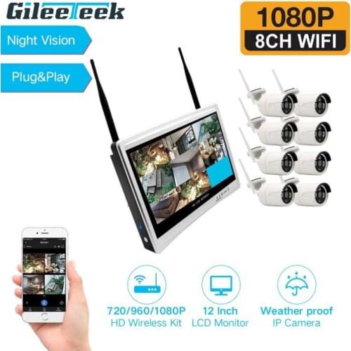 8channels Wifi NVR Monitor Kit with 12''LCD Monitor 1080P 8CH Night Vision Home Security Camera Surveillance System Set 8928-3