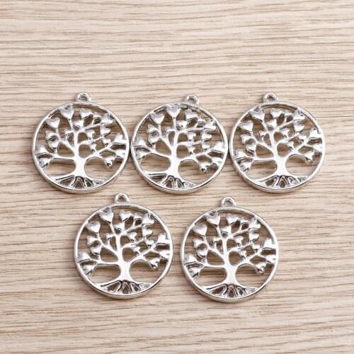 5pcs 24*27mm Metal Circle Life Tree Charms for Pendants Necklaces DIY Crafts Earrings Charms Tibetan Silver Color Jewelry Making