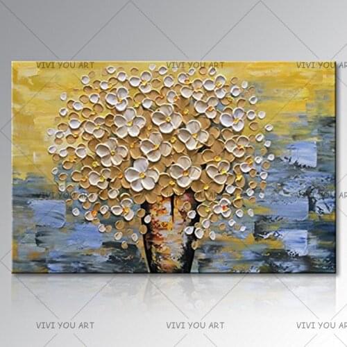 Handmade Abstract Knife Flower Blooming Canvas Painting Modern Wall Art picture For Living Room Dining Room Nordic Style Decor