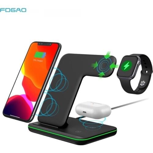 FDGAO 20W 3 in 1 Qi Fast Wireless Charger Pad Dock Station For iPhone 12 11 Pro XS Max XR X 8 Apple Watch SE 6 5 4 3 AirPods Pro