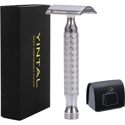 CNC 316L Stainless Steel Mens Manual Classic Double Edge Safety Razor With Blade Disposal Case