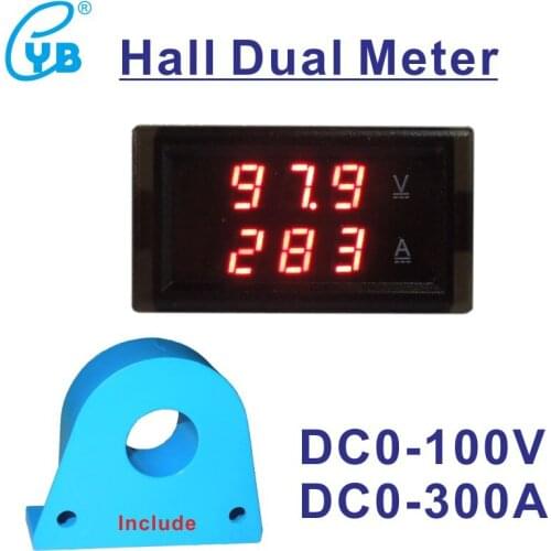 DC 300A Hall VA Dual Meter Ammeter Voltmeter Volt Amp Panel Meter Amperemetre DC 0-100V LED Digital Voltage Current Dual Meter