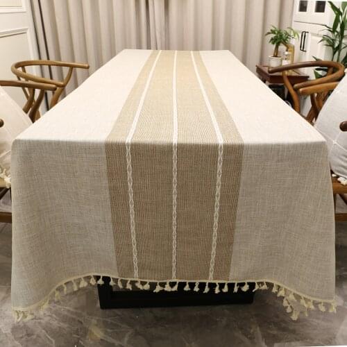 Cotton and linen tablecloth, wrinkle-free and fade-proof tablecloth, can be used for indoor and outdoor meals tassel table cover