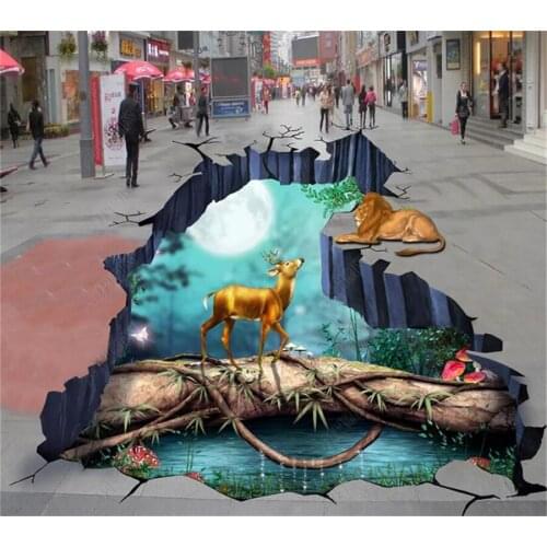 Beibehang Customized floor personality fashion fairy forest animal kingdom 3D three-dimensional painting floor painting