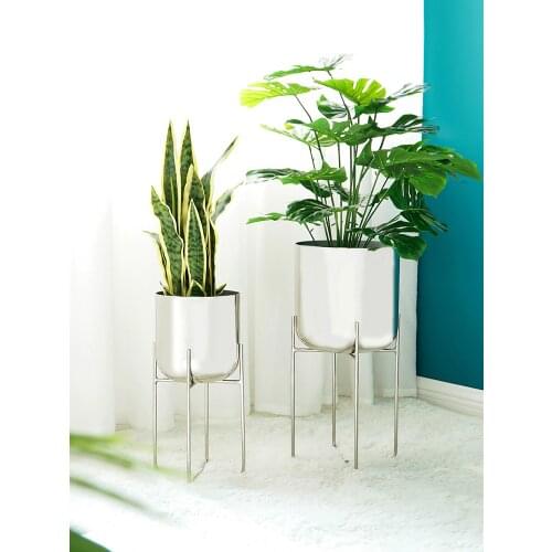 Ins Nordic Floor-standing Wrought Iron Flower Stand Modern Simple Green Dill Electroplating Process High Gloss Metal Shelf