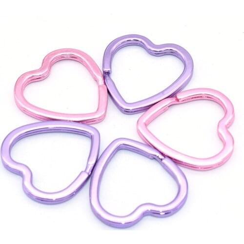 30mm Heart Shape Key Ring Purple Split Ring Pink Jump Ring Leather Craft for Key Chains Connectors For Jewelry Making Supplies