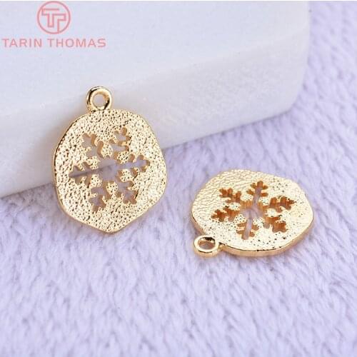 10PCS 11MM 24K Gold Color Plated Brass Hollow Snow Charms Pendants High Quality DIY Jewelry Making Findings